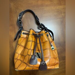 Vintage Dooney & Bourke Woven Beige and Dark Brown Handbag